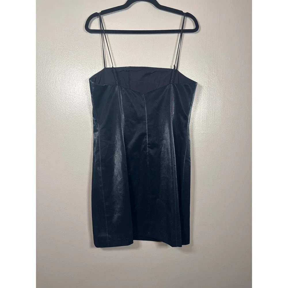 NWT Love Bonito Navy Blue‎ Faux Leather Mini Dress Spaghetti Strap Womens 10